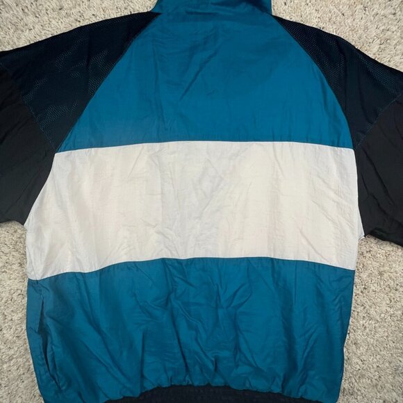 VTG Macgregor Sz L Color Block Track Windbreaker Jacket Black White Blue Zip Up - Picture 10 of 10